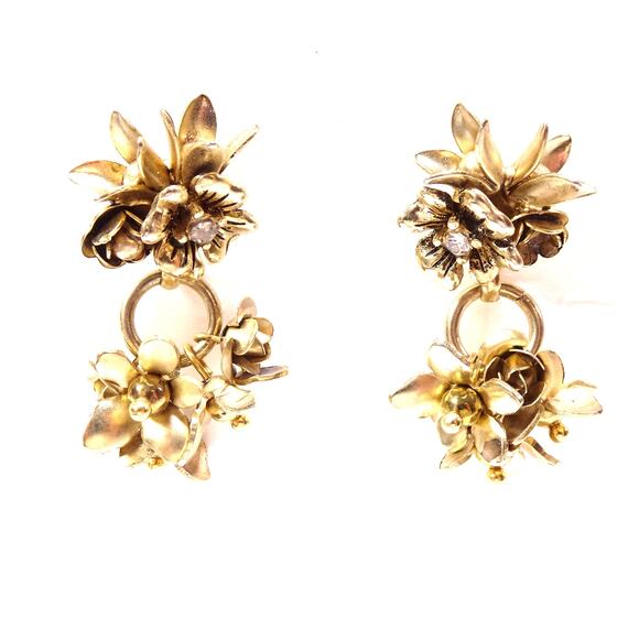 NWT Banana Republic Women's Double Brass Metal Flower Stud EARRINGS NWT 48 - Picture 4 of 7